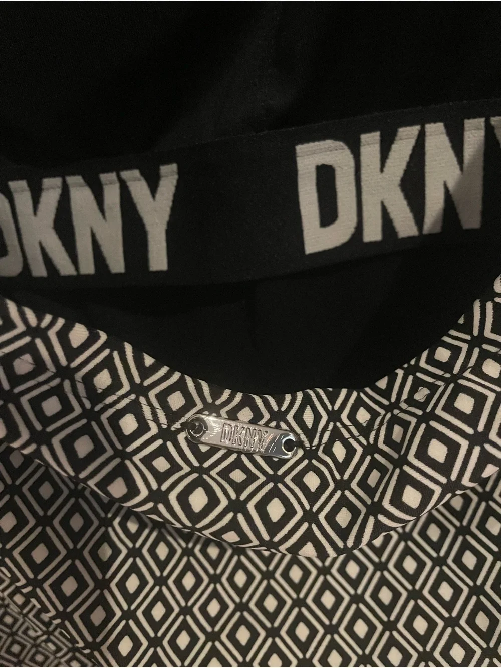 DKNY Black One-Piece Swimsuit with White Geometric Trim - Picture 8 of 12